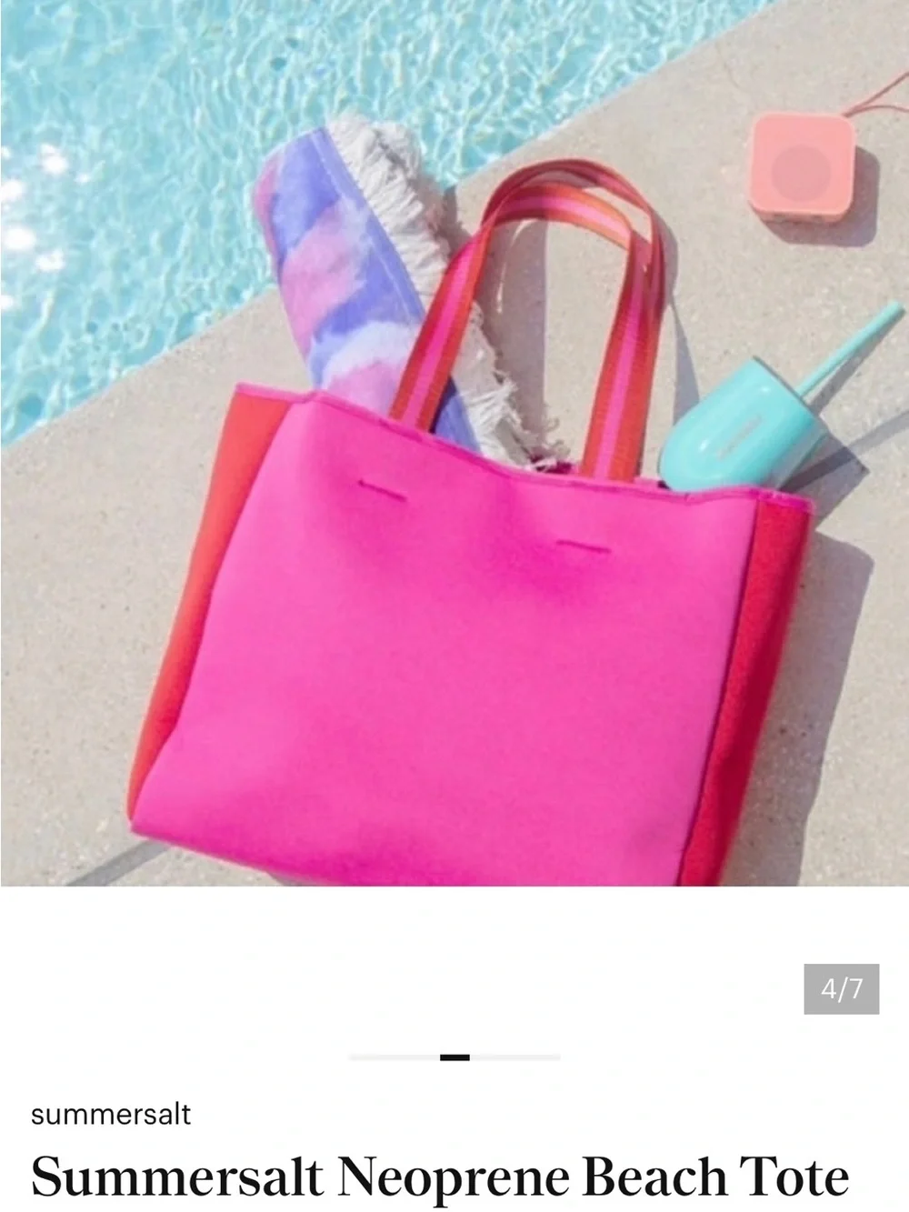 Bright Pink Neoprene Tote Bag with Contrast Side Panels NEW with Tags